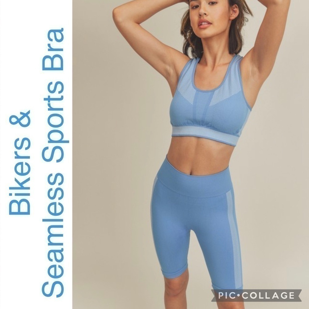 Sky Blue Biker Shots & Bra Top - Picture 1 of 4